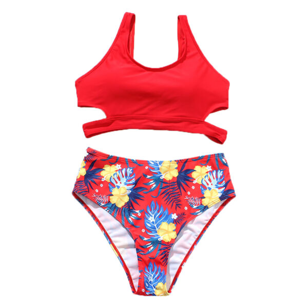 Ladies High Waist Solid Color Printed Swimsuit - Image 4