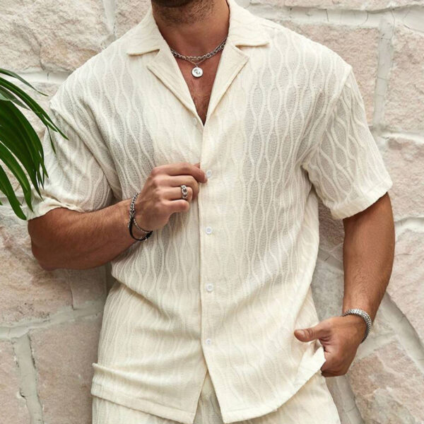 Men Tracksuits Summer Fashion Solid Loose Casual Two Pieces Lapel Button Shirt Shorts Beach Holiday All-match Outfits Male - Image 2