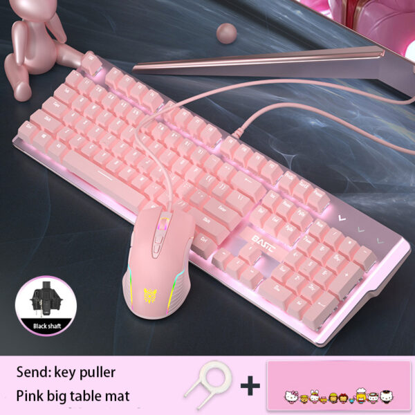 Pink Real Mechanical Keyboard And Mouse Set Girls Cute Gaming Games Dedicated Wired Green Axis Red Axis Girl Heart Luminous Wired Notebook - Image 5