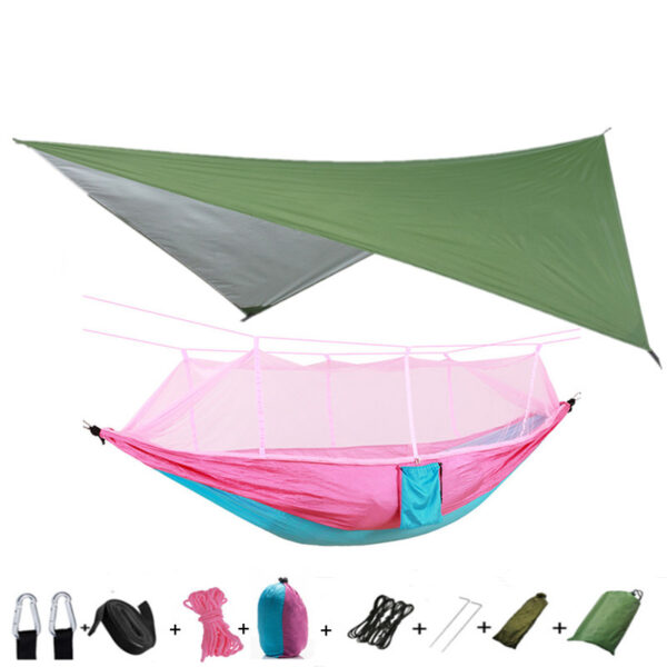 Outdoor Parachute Cloth Hammock Couble with Mosquito Net Light Portable Army Green Insect-proof Camping Aerial Tent - Image 8