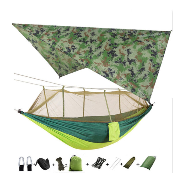 Outdoor Parachute Cloth Hammock Couble with Mosquito Net Light Portable Army Green Insect-proof Camping Aerial Tent - Image 3