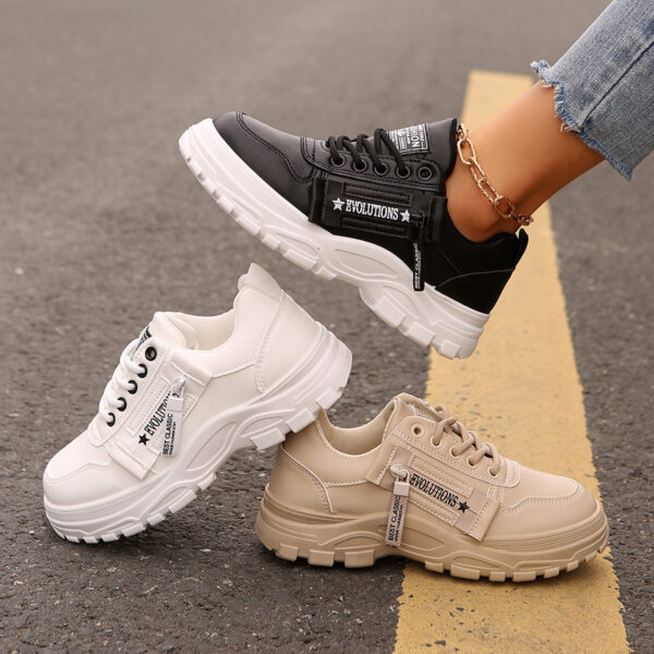 Lace-up Sports Shoes With Side-Zipper Design Fashion Thick-soled Round-toe Casual Shoes For Women Sneakers - Image 10