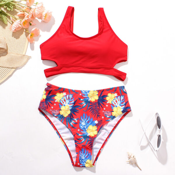 Ladies High Waist Solid Color Printed Swimsuit - Image 3