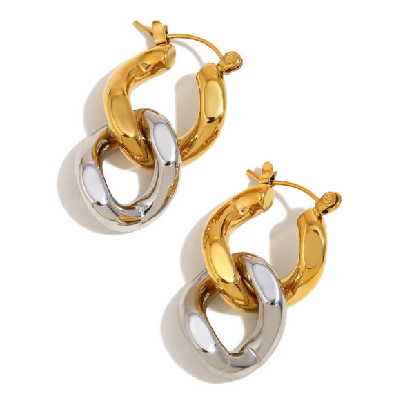 18K Gold Two-color Chain Stud Earrings For Women - Image 2