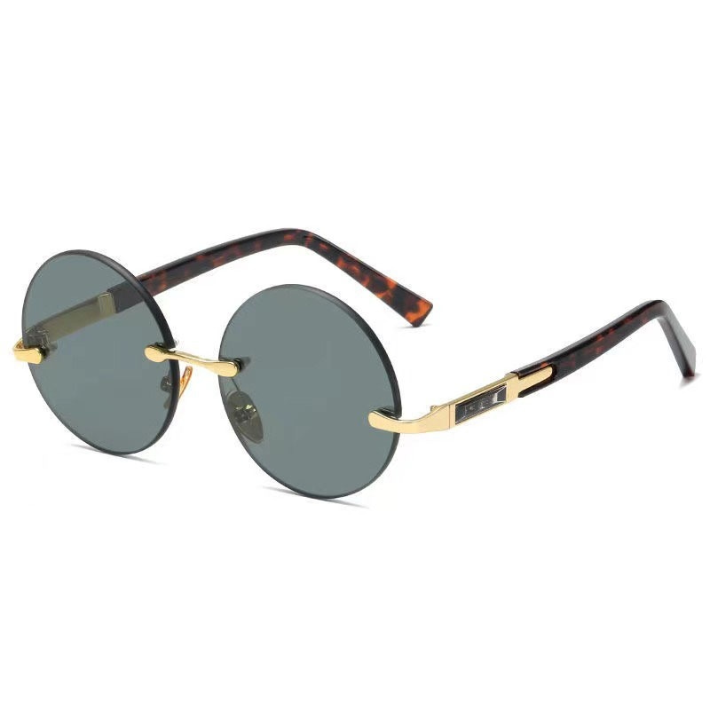 Imitation Crystal Glasses Dark Green Men's Round Sunglasses - Image 9