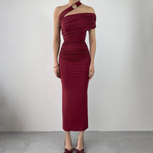 Slant Shoulder Waist Dress Women's Slim-fit Halter Women