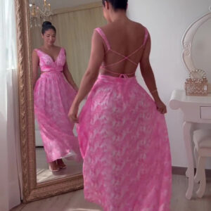 Resort Print Backless Sleeveless Dress