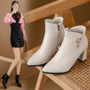 Autumn And Winter European And American Fashion Pointed-toe Side Zip High Heel Boots
