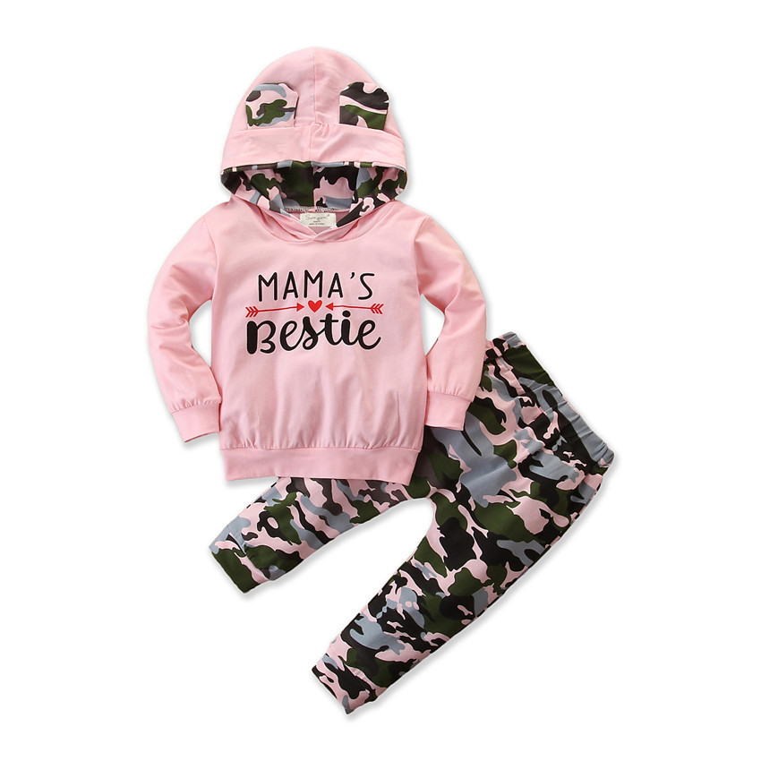 Girls Spring And Autumn Hooded Sweater Small Suit Ins Type Female Baby Camouflage 2 Piece Set - Image 5