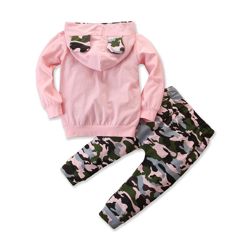 Girls Spring And Autumn Hooded Sweater Small Suit Ins Type Female Baby Camouflage 2 Piece Set - Image 2