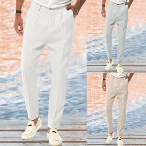 Linen Pants Straight Pure Color Comfort Outdoor Leisure