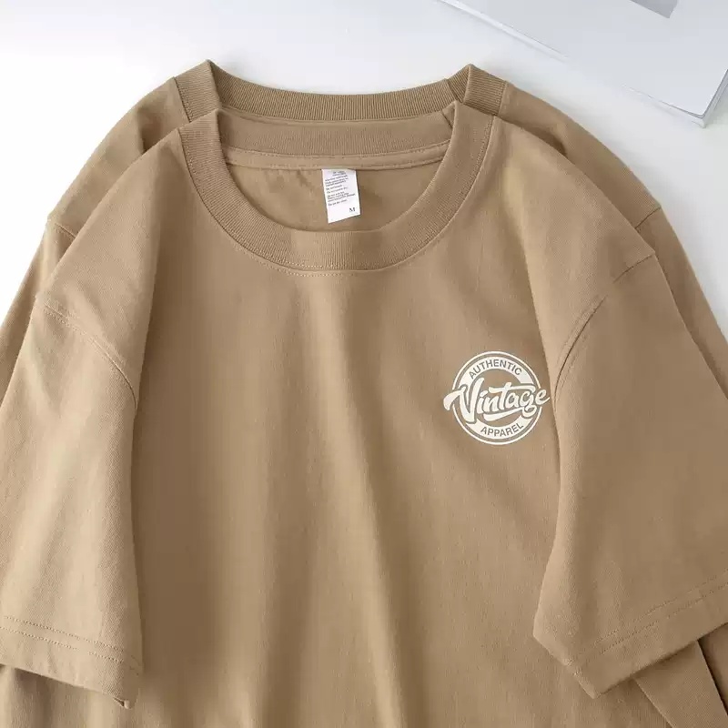 Combed Cotton Short Sleeve In Tan Color T-shirt Loose Letter Print Top - Image 5