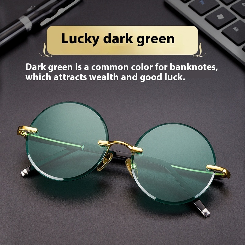 Imitation Crystal Glasses Dark Green Men's Round Sunglasses - Image 4