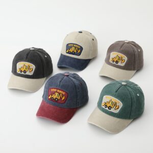 Cartoon Excavator Washed Baseball Cap