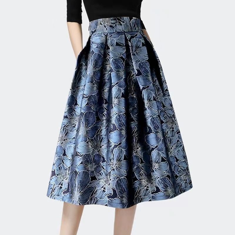 Women's High Waist Slimming Jacquard Midi Skirt - Image 3