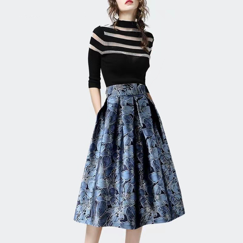 Women's High Waist Slimming Jacquard Midi Skirt - Image 2