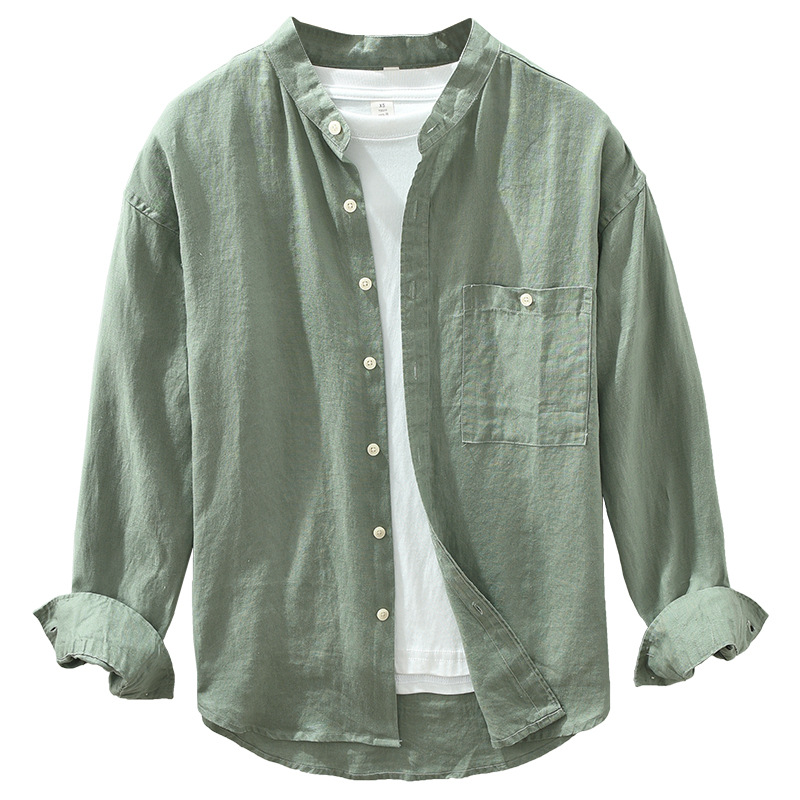 Stand Collar Long Linen Sleeves Shirt Casual Loose - Image 6