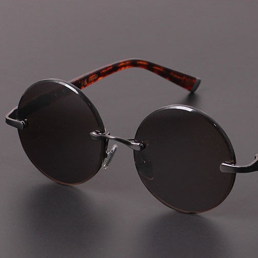 Imitation Crystal Glasses Dark Green Men's Round Sunglasses - Image 7