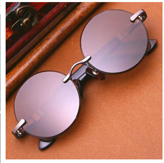 Imitation Crystal Glasses Dark Green Men's Round Sunglasses - Image 5