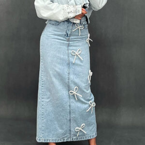 Bow Washed Denim Skirt