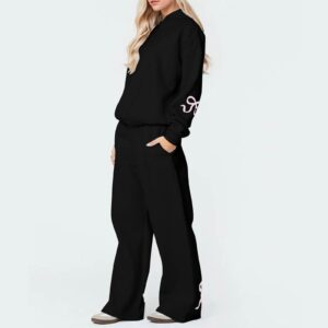 Outdoor Sports Loose Bowknot Printed Women's Casual Sweatshirt Sweatpants Suit