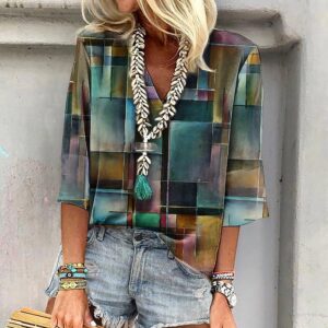 Cross-border Amazon Clothing 3D Printed V-neck Pullover Leisure Cropped POD Customization