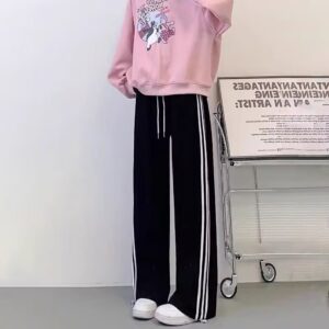 Side Striped Contrast Color Sports Casual Pants Men's Drawstring Elastic Waist