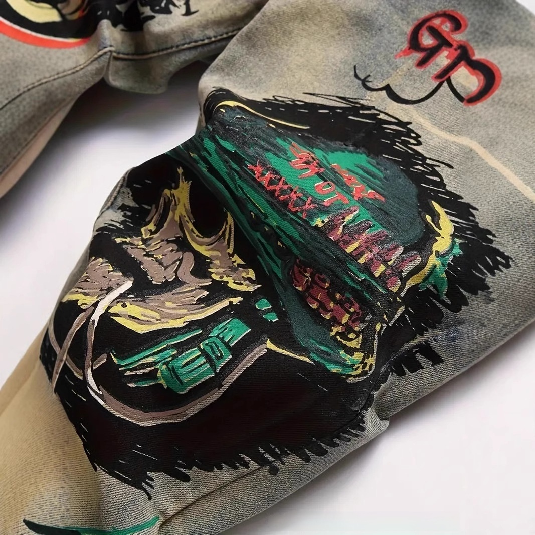 Slim-fit Stretch Ripped Embroidered Vintage Patch Jeans - Image 2