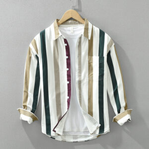 Striped Long Sleeve Shirt Men's Versatile Leisure Artistic Loose Square Collar Top