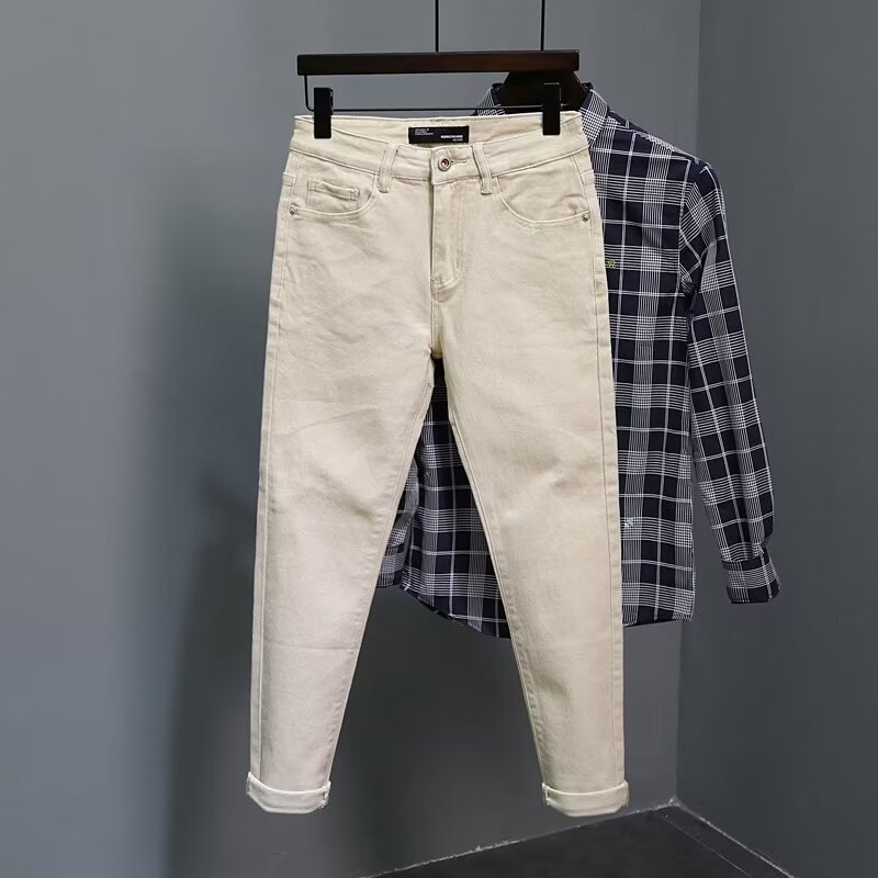 Slim Fit Skinny Solid Color Korean Casual Jeans - Image 7