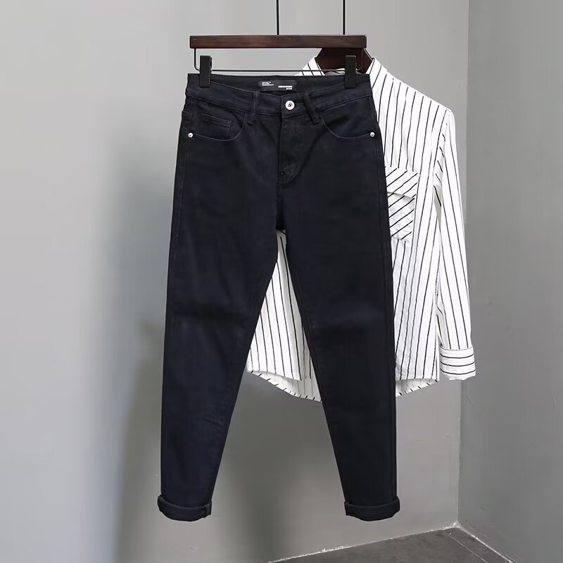 Slim Fit Skinny Solid Color Korean Casual Jeans - Image 8